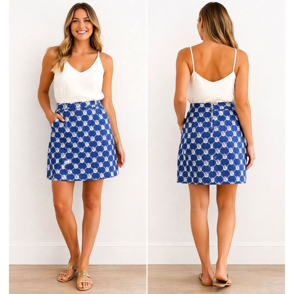 Lilly Pulitzer Women's Size 10 Blue/White Nautical Coastal Print Skirt #8